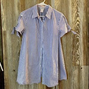 The Look blue striped button down swing blouse, M